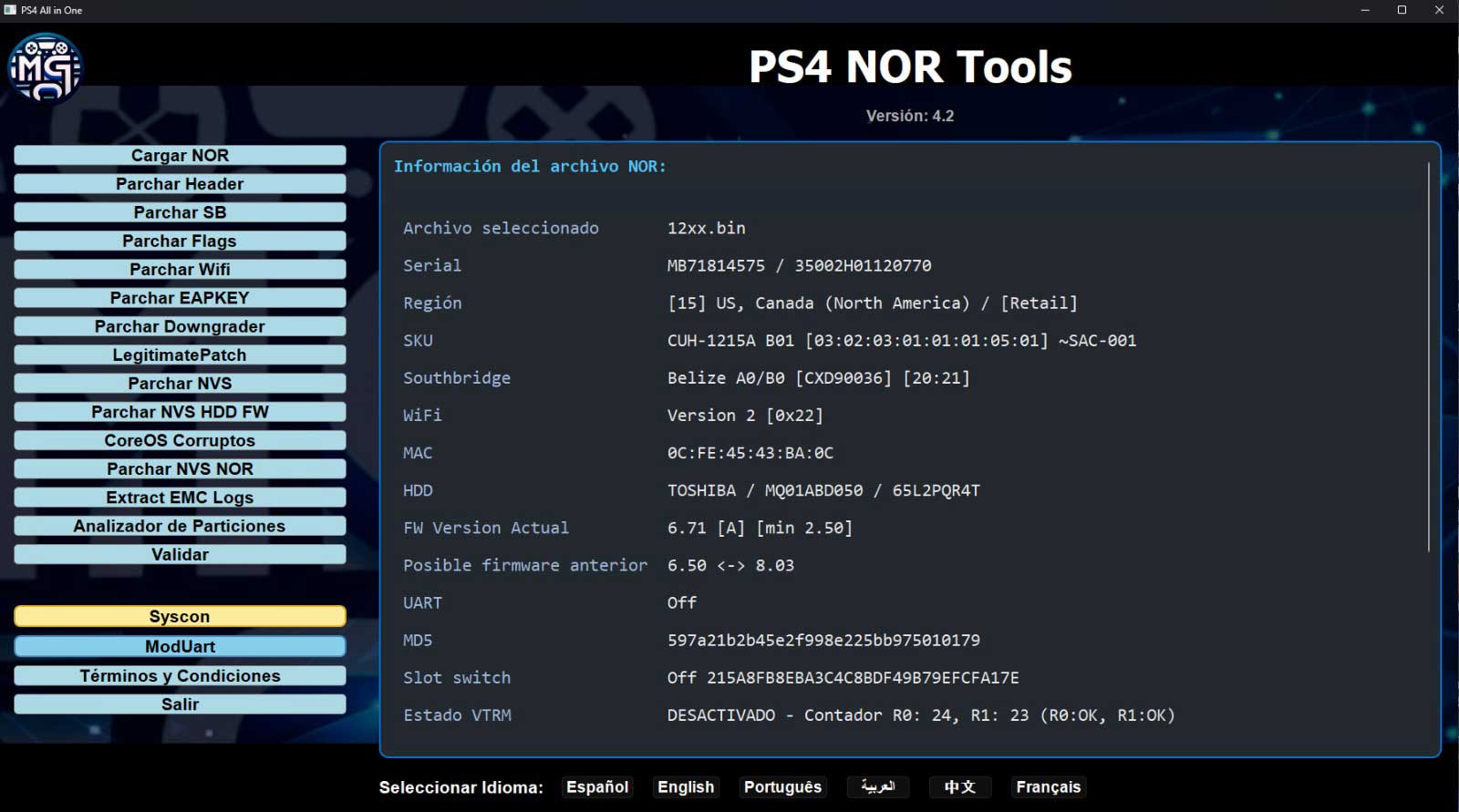 Interfaz PS4 NOR Tools v4.2
