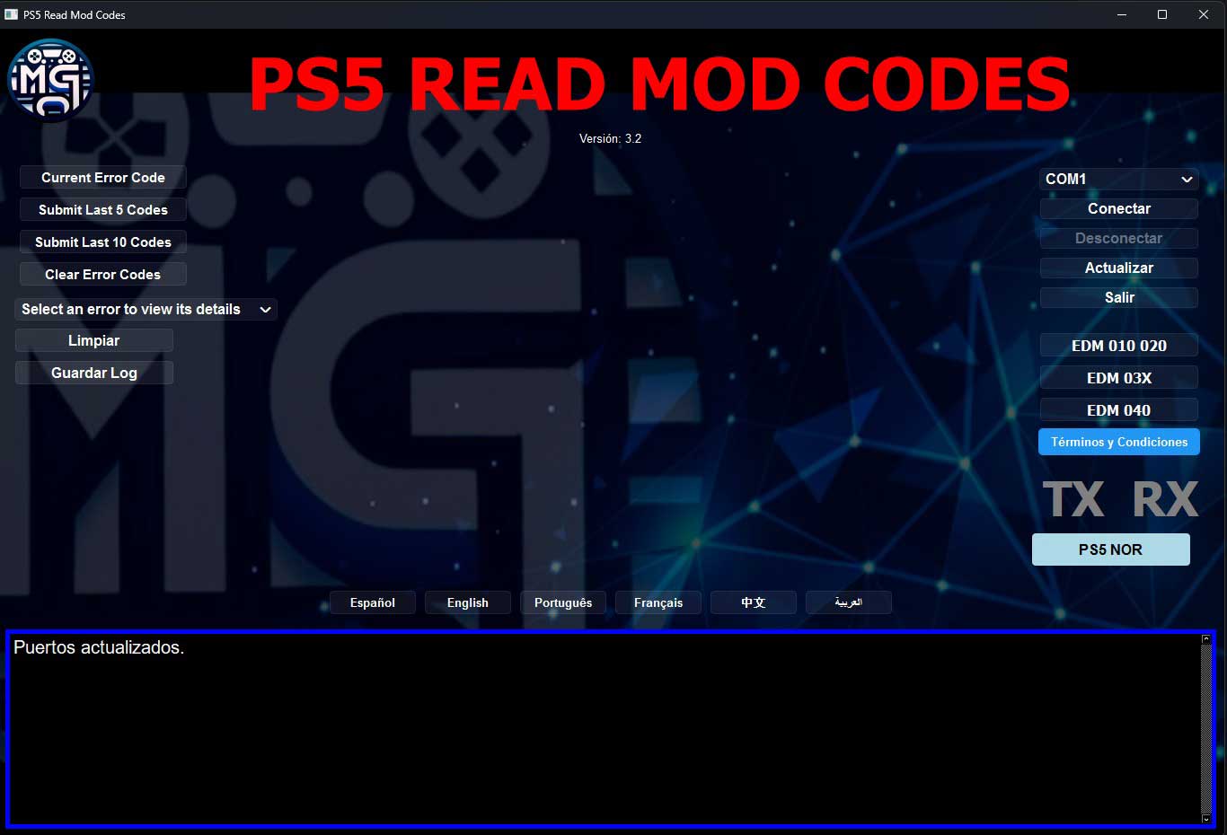 Interfaz PS5 Read Mod Codes v3.2